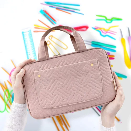 Miniatura 8 de Yarwo Estuche para agujas de tejer (hasta 10.6 pulgadas), organizador de ganchos de ganchillo con doble asa para agujas de tejer circulares