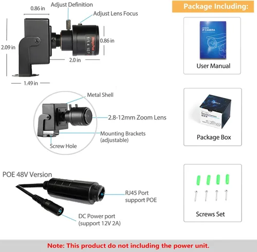 Miniatura 7 de HD 5MP pequeña cámara de seguridad IP IP POE, lente de zoom manual de 0.110-0.472 in, visión remota P2P, video CCTV, POE, mini cámara de vigilancia