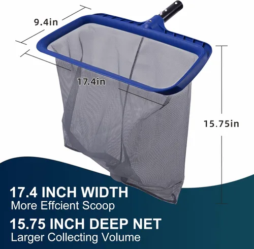 Miniatura 5 de POOLAZA Red de desnatador de piscina, desnatadora de red de piscina de mayor capacidad con red profunda duradera, redes de piscina de marco Azul