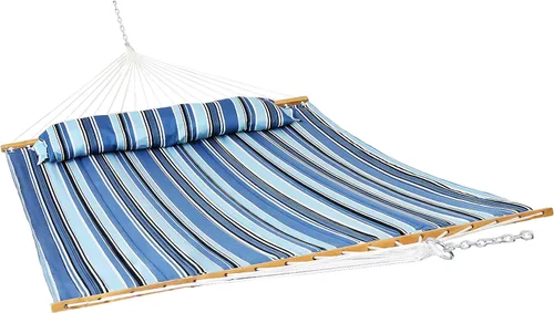 Miniatura 11 de Hamaca Sunnydaze acolchada, de tela doble, para 2 personas, Tradicional, Azul claro Azul y Verde
