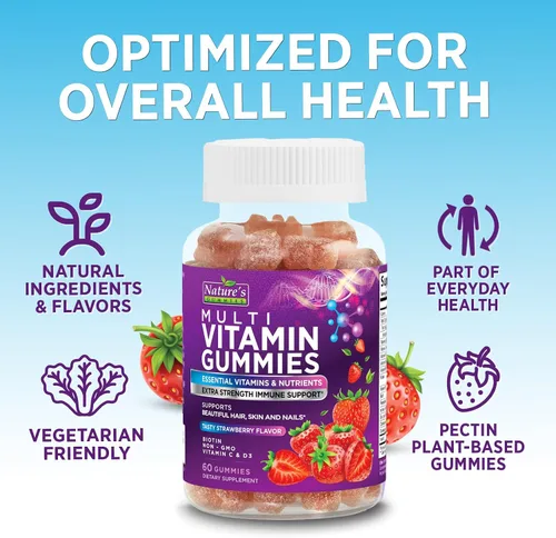 Miniatura 7 de Gomitas multivitamínicas para adultos, gomitas multivitamínicas completas para mujeres y hombres, vitaminas y minerales esenciales con vitaminas A