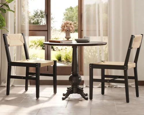 Juego de 2 sillas de comedor de ratán modernas de mediados de siglo, sillas de cocina de madera de haya negra, sillas de comedor tejidas de granja,