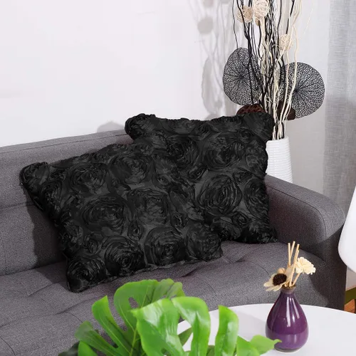 Miniatura 2 de PiccoCasa 2 fundas de almohada con diseño de flores 3D, románticas fundas de cojín decorativas de satén, funda de almohada con rosas estéreas