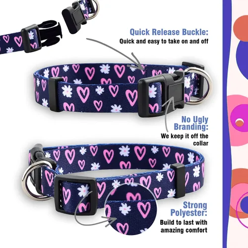 Miniatura 4 de Native Pup Colección de collares para perras, bonitos patrones femeninos rosados para cachorros, corazones, rosas, flores, camuflaje, lunares