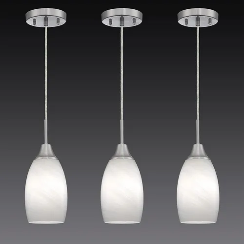 Miniatura 25 de Viinew Mini Lámpara Colgante de Vidrio, 1-Luz de Vidrio Artístico Ovalado Blanco Soplado a Mano Lámpara Colgante Suspendida para Isla de Cocina