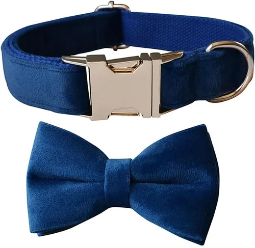 Miniatura 9 de Love Dream Collar de corbatín para perro, Collares de terciopelo para perros con corbatín desmontable y hebilla de metal, Collares de corbatín Verde