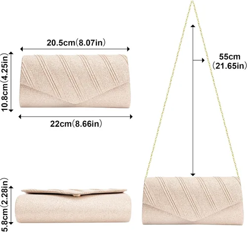 Miniatura 4 de Larcenciel Bolsos de noche para mujer, bolsos de mano con sobre con purpurina, bolso formal para mujer, para citas, salidas nocturnas, fiestas, 8.7