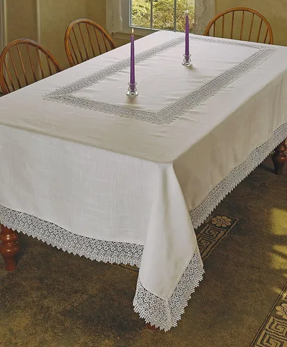 Miniatura 2 de Treasure Macramé Lace - Aspecto de lino - Mantel color crema 70 x 108 pulgadas, oblongo/rectangular