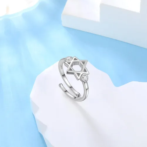 Miniatura 30 de Jewmon Anillo de plata de ley con estrella de David para mujer – Anillo ajustable Magen David – Amuleto Wicca – Regalos judíos
