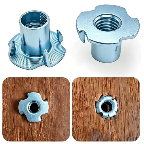 Miniatura 3 de Tuerca en T M4 X 0.295 in 4 puntas T Tuercas ciegas Tuercas roscadas Inserto Limpio Hilos Limpios Sin Oxido Acero al Carbono Chapado en Zinc