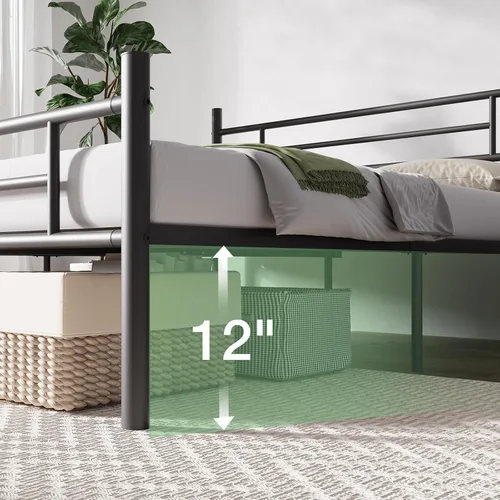 Miniatura 3 de Novilla - Base de cama individual con cabecero y estribo, base de cama de plataforma metálica de 14 pulgadas, almacenamiento debajo de la cama