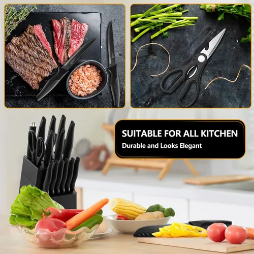 Miniatura 6 de E-far Juego de cuchillos con bloque, juego de 15 piezas de cuchillos de cocina con afilador, juego de cuchillos de chef de acero inoxidable de alto