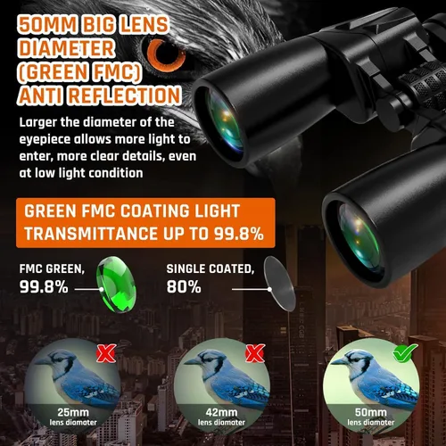 Miniatura 5 de Prismáticos 10-30x50 con Zoom para Adultos, Prismáticos Militares de Alta Potencia para Observación de Aves, Viajes, Caza, Conciertos con Vista