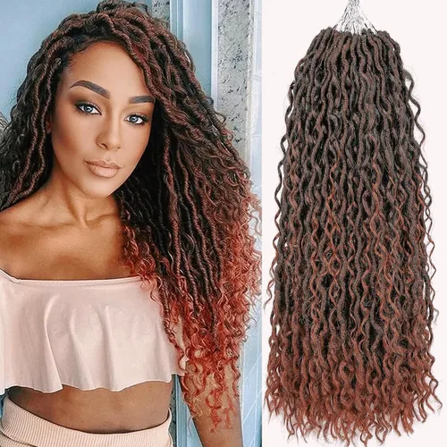 Miniatura 34 de Copper Goddess Faux Locs Cabello de Ganchillo con Puntas Rizadas, 7 Paquetes de 14 Pulgadas Boho Goddess Locs Cabello de Ganchillo, Cabello