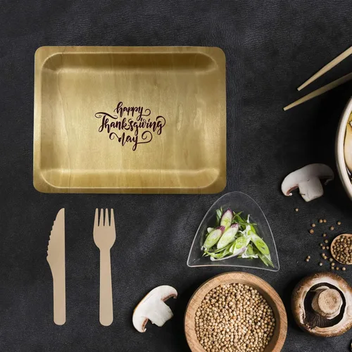 Miniatura 9 de Platos de madera de 10 pulgadas con impresión personalizada "Happy Thanksgiving", paquete de 25
