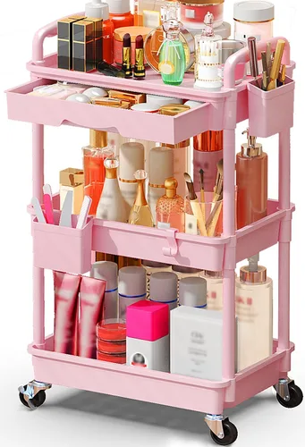 Miniatura 9 de SUNALLY Organizador de Carrito de Maquillaje con Cajones, Organizadores de Cuidado de la Piel de Piso Organizador de Almacenamiento de Tocador