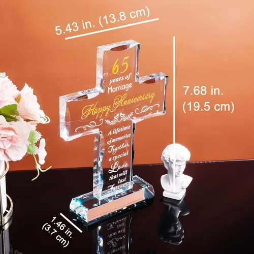 Miniatura 2 de YWHL Regalos de Cruz del 65º Aniversario de Bodas para Padres y Abuelos, Decoración de Fiesta del 65º Aniversario, Recuerdo de Cruz de Cristal de 65