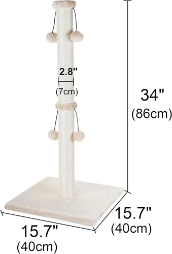Miniatura 2 de Dimaka Poste rascador para gatos de 34 pulgadas, Poste rascador para gatos, Rascador para gatos grandes con pelota de juguete tentadora, Sisal Beige