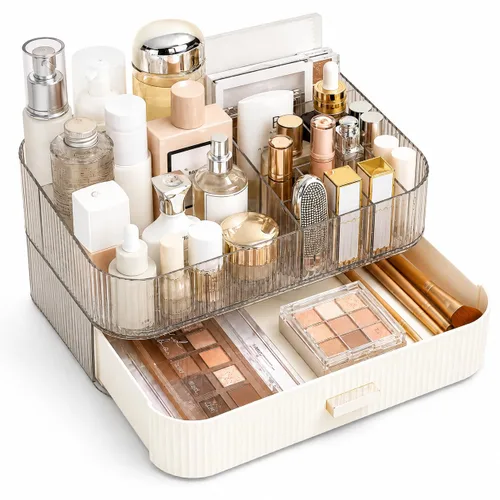 Miniatura 16 de Cajón organizador apilable de plástico transparente Organiza paletas de sombras de ojos, cosméticos y suministros de belleza en un tocador