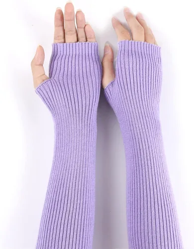 Miniatura 47 de Facecozy Calentadores de brazos para mujer, mezcla de lana de cachemira, guantes largos sin dedos para mujer, guantes para clima frío con agujero