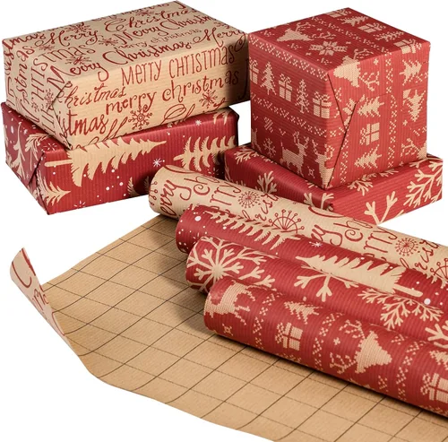 Miniatura 13 de RUSPEPA - Rollos de papel de regalo de Navidad - Mini rollo - 17 pulgadas x 10 pies por rollo, total de 3 rollos - Diseño de renos y copos de nieve