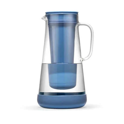 LifeStraw Home – Jarra de filtro de agua de 7 tazas, vidrio con base de silicona, azul tormentoso, para protección diaria contra bacterias, Azul