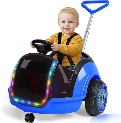 ANPABO Auto eléctrico 3 en 1, juguete de paseo para niños de 12 V con control remoto, giro de 360°, cinturón de seguridad de 5 puntos, luz LED