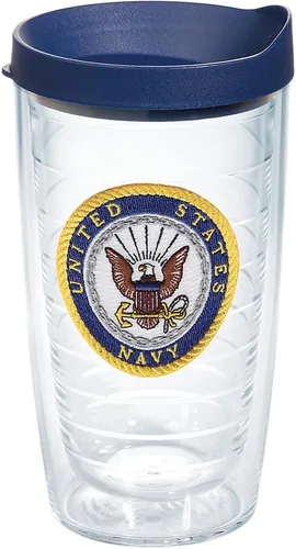 Miniatura 12 de Tervis Vaso aislado de doble pared con logotipo azul marino fabricado en Estados Unidos mantiene las bebidas frías y calientes, 10 onzas, ondulado