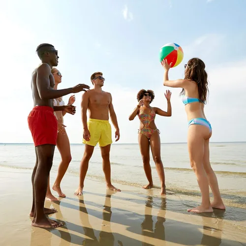 Miniatura 6 de Coopay Paquete de 50/100 bolas inflables de playa clásicas de arco iris, para piscina, decoración de fiesta de playa, juegos de agua de verano