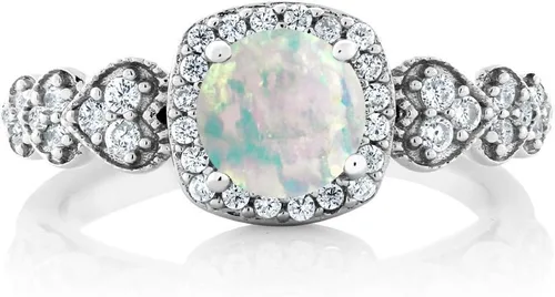 Miniatura 51 de Gem Stone King Anillo de compromiso de aniversario y piedra natal de corte redondo de 0.236 in para mujer, plata de ley 925, anillo de promesa