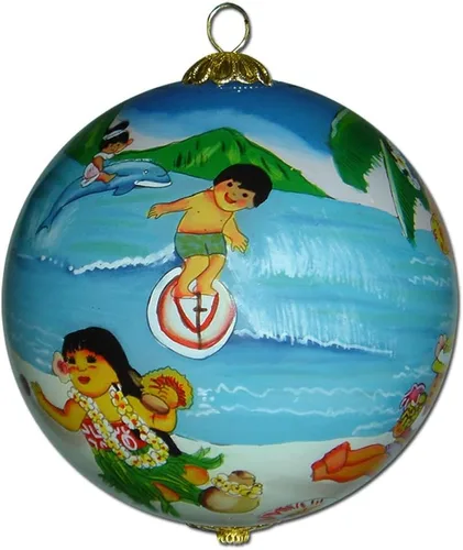 Miniatura 2 de Encantador Adorno Coleccionable de Hula Kids Aloha Kauai Pintado a Mano en Vidrio con Caja de Regalo CP/K de Maui by Design