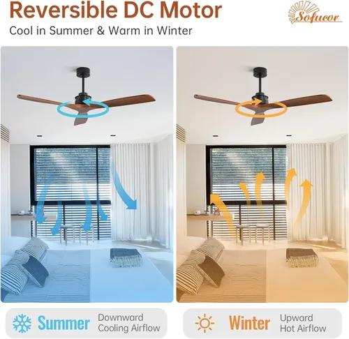 Miniatura 6 de Sofucor - Ventilador de techo moderno de madera maciza sin luces, de 60 pulgadas, con control remoto, 7000 CFM de alto flujo de aire, motor CC Con