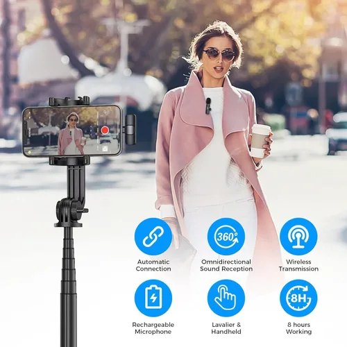 Miniatura 5 de Moman Micrófono Lavalier inalámbrico para iPhone, micrófono con clip para grabación de video, entrevista, podcast, vlog, YouTube, micrófono