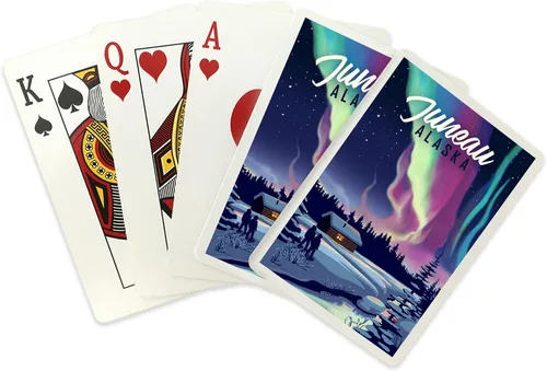 Miniatura 2 de Lantern Press Juneau, Alaska, Northern Lights and Cabin, Two People, 52 Playing Cards for Adults, Poker Size Card Deck