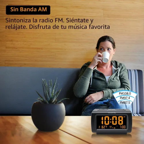 Miniatura 3 de DreamSky - Relojes despertadores de radio para dormitorios con respaldo de batería, números grandes y brillantes con atenuador, puerto USB, radio FM