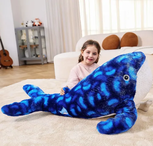 Miniatura 4 de IKASA Juguete de peluche grande de ballena azul, gigante, de 43 pulgadas, lindos juguetes suaves jumbo, enorme tamaño grande, esponjoso, oso