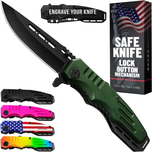 Miniatura 14 de Cuchillo de bolsillo con bloqueo de seguridad para mujeres - Cuchillo asistido por resorte, cuchillos lindos - Accesorio de herramienta de 2. Rosa
