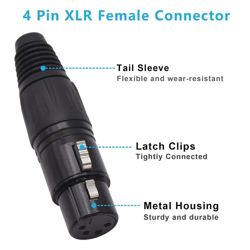 Miniatura 3 de Conector de cable XLR de 4 pines XLR Conector de enchufe hembra de 4 pines Adaptador de audio para micrófono, negro, 5 PCS