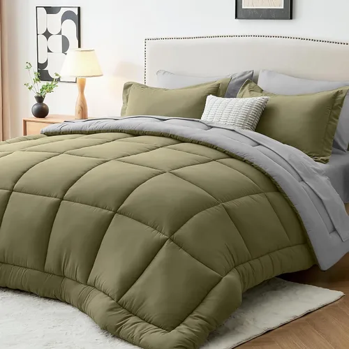 Miniatura 44 de Sasttie Juego de edredón tamaño individual, 5 piezas de cama reversible en una bolsa, juego completo de ropa de cama que incluye edredón, sábana