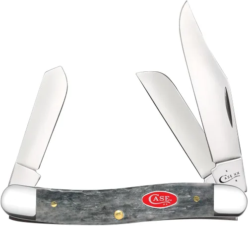 Case XX WR Cuchillo de bolsillo Stockman, hueso jigged gris con escudo ovalado rojo, artículo #39971 (6347 SS) 3 7/8 pulgadas cerrado