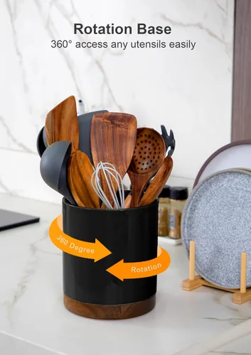 Miniatura 3 de Nucookery Soporte giratorio para utensilios de cocina de 360°, 7.2 pulgadas, organizador de utensilios de cocina de cerámica blanca, decoración