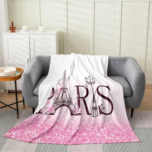 Miniatura 6 de Feelyou Manta de felpa de la Torre Eiffel con purpurina, color azul, morado, pastel, para todas las estaciones, manta de cama para niños, manta