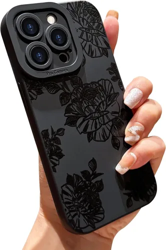 Miniatura 9 de LAPOPNUT Funda negra para iPhone 13 Pro Max, Funda de silicona suave con diseño de patrón de labios lindo para mujeres y niñas, Funda protectora a