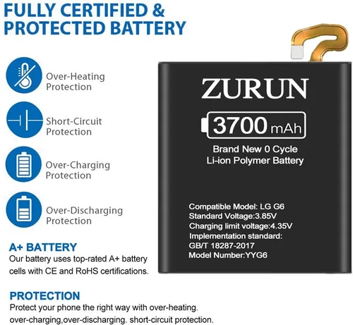 Miniatura 4 de Batería para LG G6, ZURUN 3700mAh de polímero de litio mejorada BL-T32 repuesto para LG G6 H872 H870 H871 VS998 LS993 con kit de herramientas