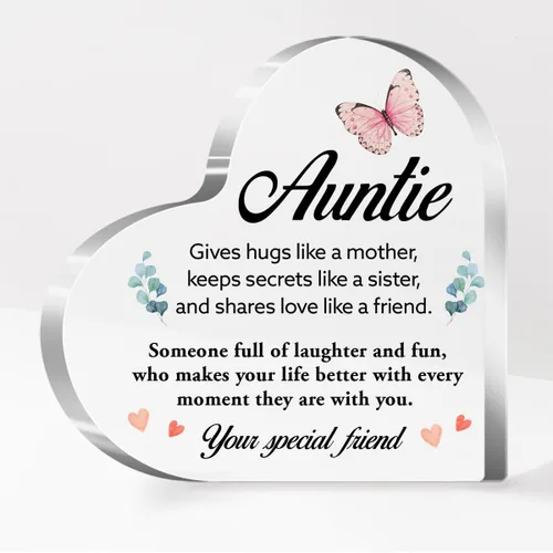 Regalos para tía de sobrina, regalos para tía Navidad, cumpleaños, día de la madre, tía da abrazos como una madre, placa acrílica de corazón regalo