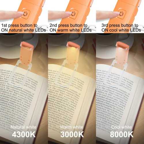 Miniatura 3 de HONWELL Luz de libro recargable, luces LED de lectura con clip para niños que leen en la cama, 3 niveles de brillo, luz de marcador regulable