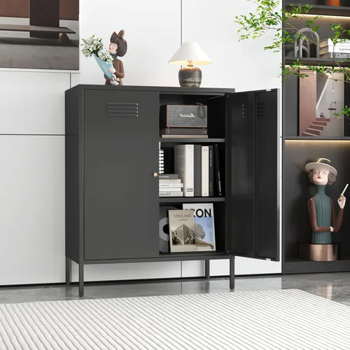 Miniatura 12 de Soporte de metal para TV, armario de almacenamiento con 2 puertas acrílicas, armario rosa con estante ajustable, gabinete lateral para el hogar