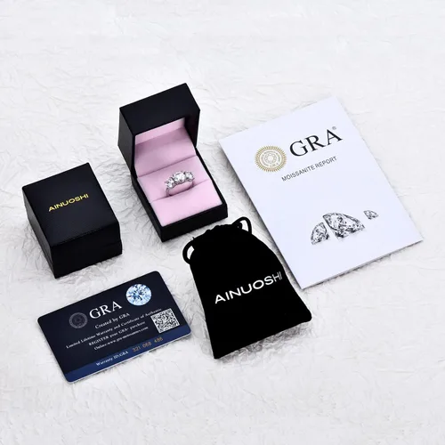 Miniatura 6 de AINUOSHI Anillo de compromiso de moissanita de 2 a 4 quilates, anillo de boda de 3 piedras para mujer, plata de ley 925, anillos de compromiso