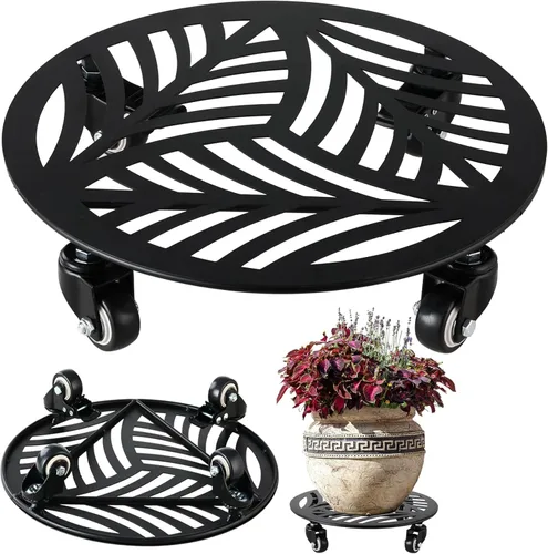 Miniatura 23 de 1 paquete de 30 cm de gran organizador de plantas de metal con 3 ruedas de PU metálicas, soporte rodante para plantas con ruedas para interiores