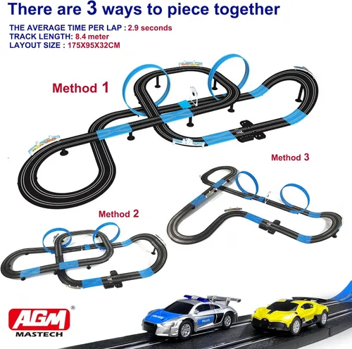 Miniatura 2 de Conjunto de pista de carreras de coches con ranuras AGM MASTECH, serie de alta velocidad, pista doble con 4 coches de carreras con licencia, 2 Caja